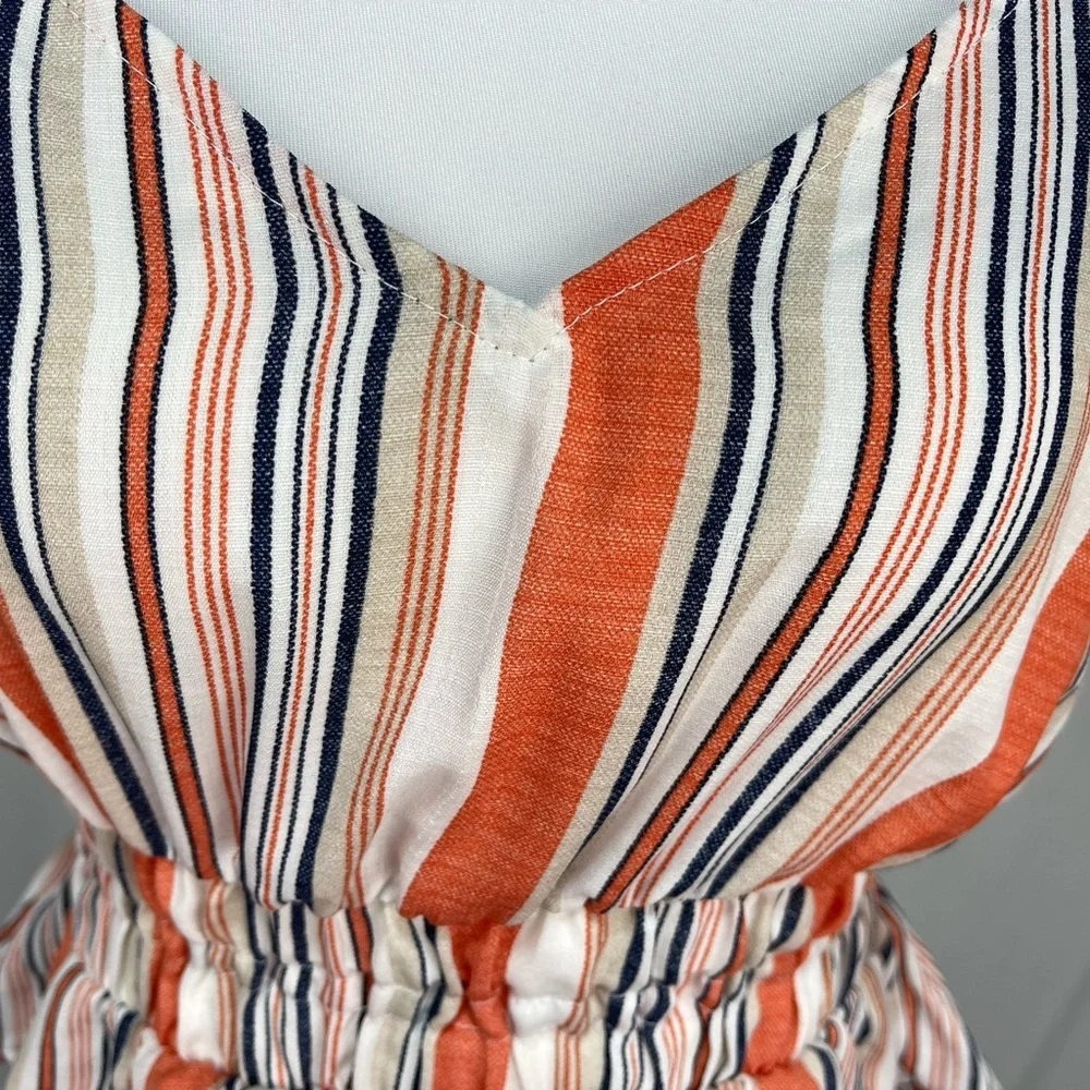 Sage the labor orange white stripes peplum cropped spaghetti straps tank top M - Picture 7 of 14